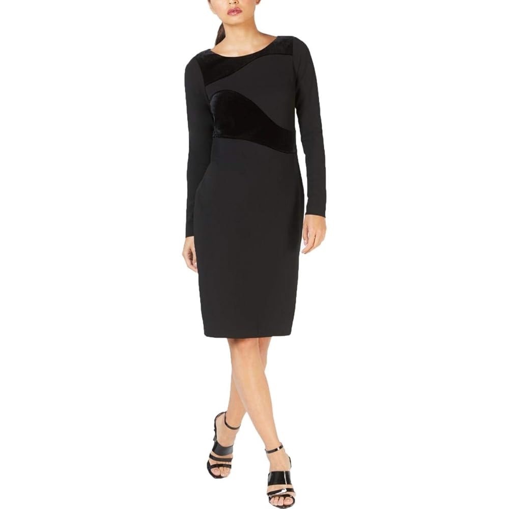 Calvin Klein Black Long Sleeve Sheath Dress with Velvet Detail. 6. NWT. $134!